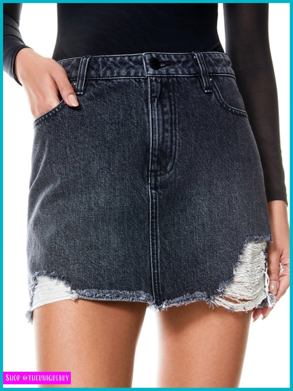 Alice + Olivia Good High Rise Distressed Mini Denim Jeans Skirt